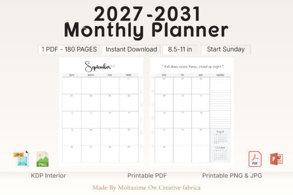 Download 2027–2031 Monthly Planner Printable - 2031 Collection