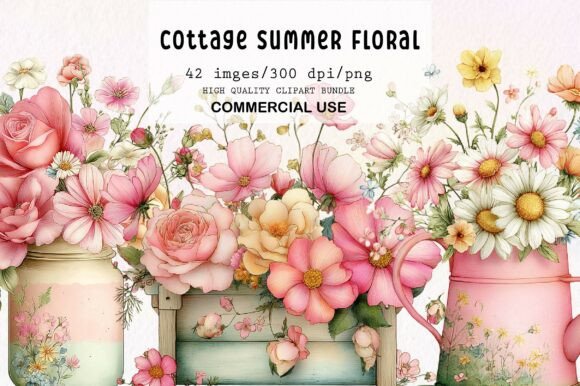 Download Whimsical Cottage Summer Floral Clipart - Floral Collection
