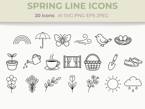 Download Spring Line Icons Set Nature Floral SVG - Floral Collection