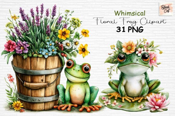 Download Whimsical Floral Frog Clipart PNG - Floral Collection