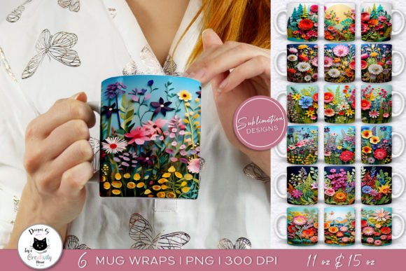 Download Layered Paper Floral Mug Wraps | 3D Mugs - Floral Collection